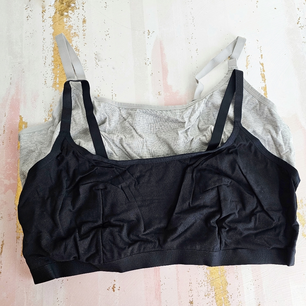 NWOT Women's 2pk Cotton Blend Scoop Back Bralette Dealworthy Black Gray 3X